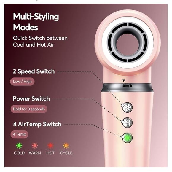 Bopcal 5-in-1 Air Wrap Hair Styler w/ Travel Bag, Pink Curler Dryer Straightener - Picture 7 of 11